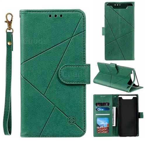 Embossing Geometric Leather Wallet Case for Samsung Galaxy A80 A90 - Green
