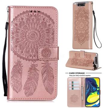 Embossing Dream Catcher Mandala Flower Leather Wallet Case for Samsung Galaxy A80 A90 - Rose Gold