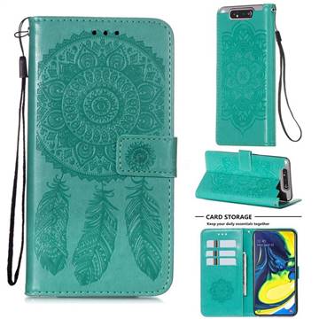 Embossing Dream Catcher Mandala Flower Leather Wallet Case for Samsung Galaxy A80 A90 - Green