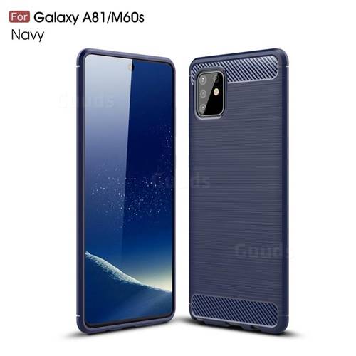 Luxury Carbon Fiber Brushed Wire Drawing Silicone TPU Back Cover for Samsung Galaxy A81 - Navy