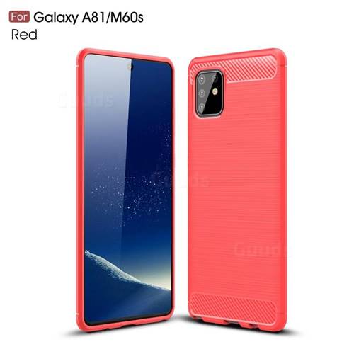Luxury Carbon Fiber Brushed Wire Drawing Silicone TPU Back Cover for Samsung Galaxy A81 - Red