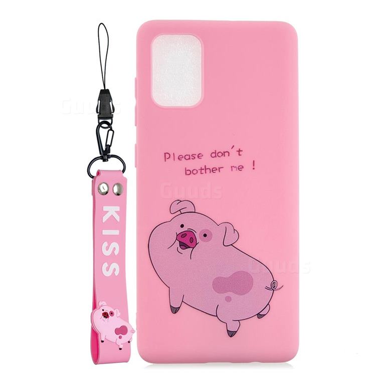 Pink Cute Pig Soft Kiss Candy Hand Strap Silicone Case for Samsung Galaxy A81