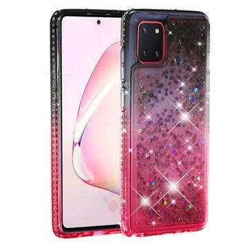 Diamond Frame Liquid Glitter Quicksand Sequins Phone Case for Samsung Galaxy A81 - Gray Pink