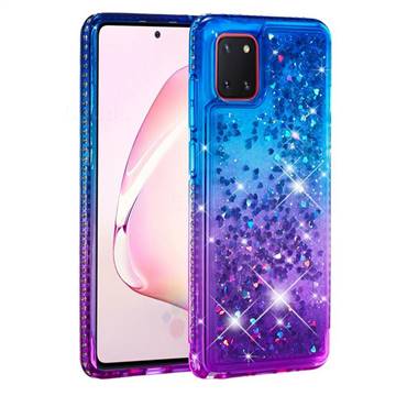 Diamond Frame Liquid Glitter Quicksand Sequins Phone Case for Samsung Galaxy A81 - Blue Purple