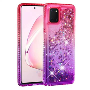 Diamond Frame Liquid Glitter Quicksand Sequins Phone Case for Samsung Galaxy A81 - Pink Purple