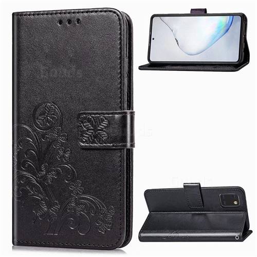 Embossing Imprint Four-Leaf Clover Leather Wallet Case for Samsung Galaxy A81 - Black