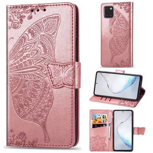 Embossing Mandala Flower Butterfly Leather Wallet Case for Samsung Galaxy A81 - Rose Gold