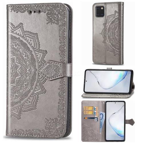Embossing Imprint Mandala Flower Leather Wallet Case for Samsung Galaxy A81 - Gray