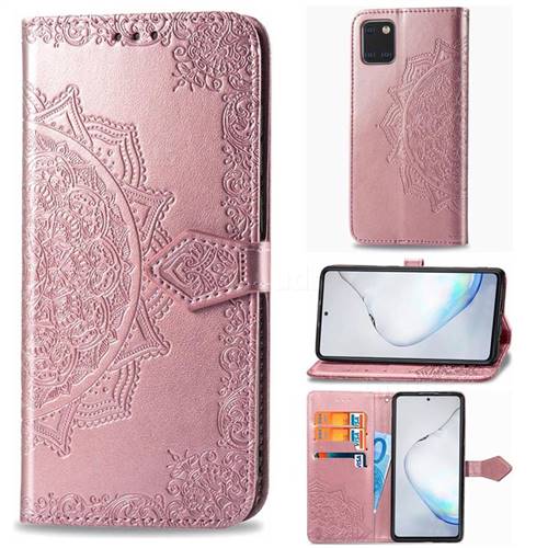 Embossing Imprint Mandala Flower Leather Wallet Case for Samsung Galaxy A81 - Rose Gold