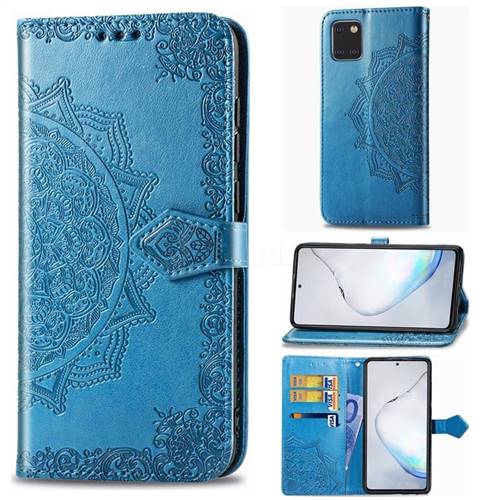 Embossing Imprint Mandala Flower Leather Wallet Case for Samsung Galaxy A81 - Blue