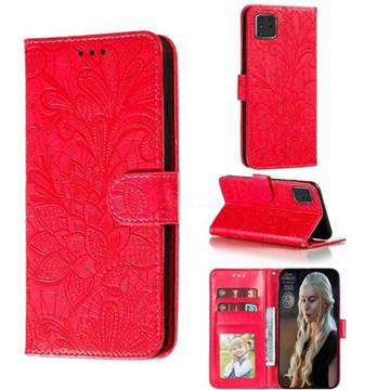 Intricate Embossing Lace Jasmine Flower Leather Wallet Case for Samsung Galaxy A81 - Red