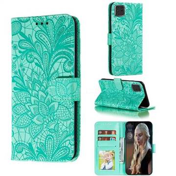 Intricate Embossing Lace Jasmine Flower Leather Wallet Case for Samsung Galaxy A81 - Green