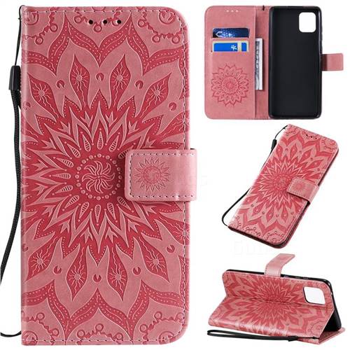 Embossing Sunflower Leather Wallet Case for Samsung Galaxy A81 - Pink