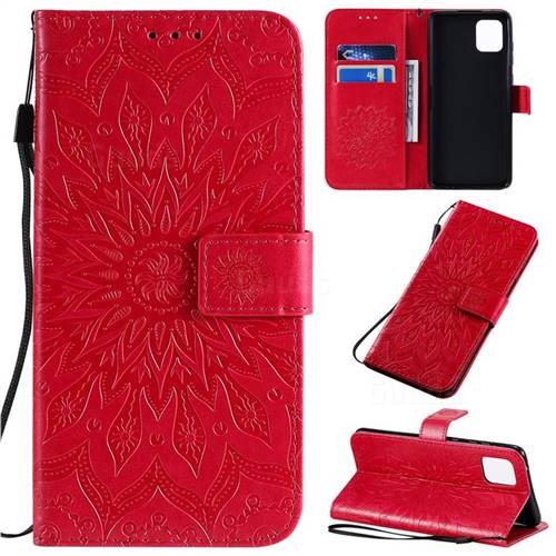 Embossing Sunflower Leather Wallet Case for Samsung Galaxy A81 - Red