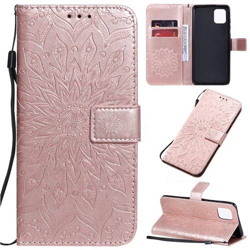 Embossing Sunflower Leather Wallet Case for Samsung Galaxy A81 - Rose Gold