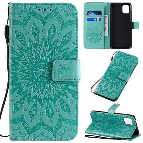 Embossing Sunflower Leather Wallet Case for Samsung Galaxy A81 - Green