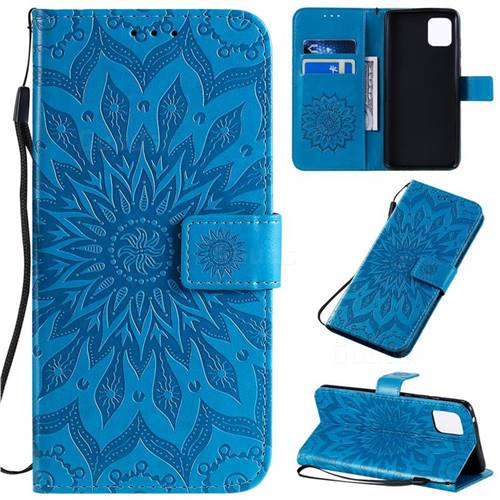 Embossing Sunflower Leather Wallet Case for Samsung Galaxy A81 - Blue