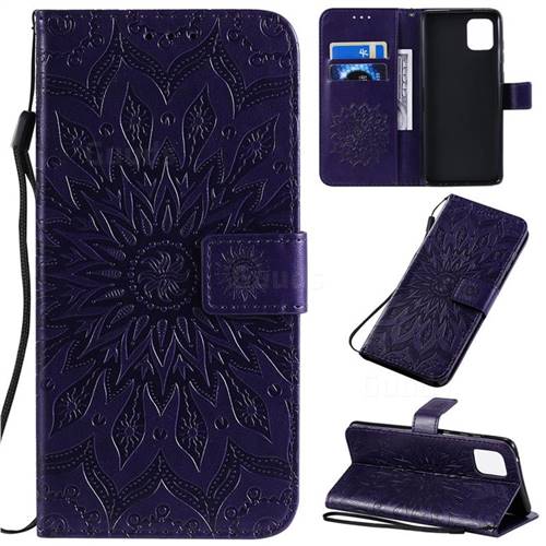 Embossing Sunflower Leather Wallet Case for Samsung Galaxy A81 - Purple