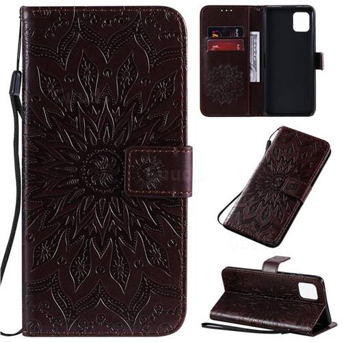Embossing Sunflower Leather Wallet Case for Samsung Galaxy A81 - Brown