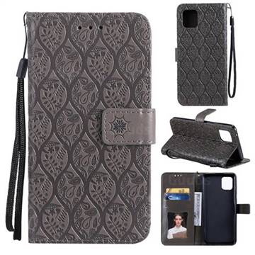 Intricate Embossing Rattan Flower Leather Wallet Case for Samsung Galaxy A81 - Grey