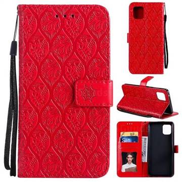 Intricate Embossing Rattan Flower Leather Wallet Case for Samsung Galaxy A81 - Red