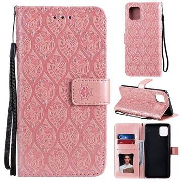 Intricate Embossing Rattan Flower Leather Wallet Case for Samsung Galaxy A81 - Pink