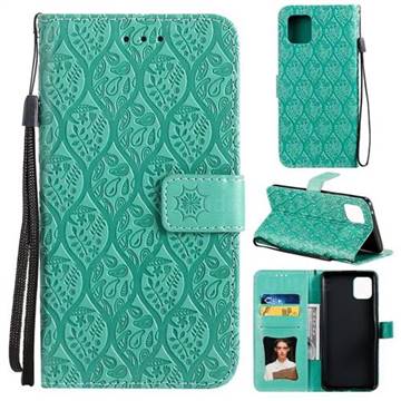 Intricate Embossing Rattan Flower Leather Wallet Case for Samsung Galaxy A81 - Green