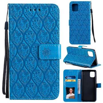 Intricate Embossing Rattan Flower Leather Wallet Case for Samsung Galaxy A81 - Blue
