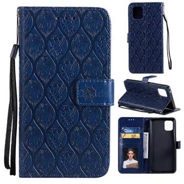 Intricate Embossing Rattan Flower Leather Wallet Case for Samsung Galaxy A81 - Navy