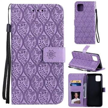Intricate Embossing Rattan Flower Leather Wallet Case for Samsung Galaxy A81 - Purple