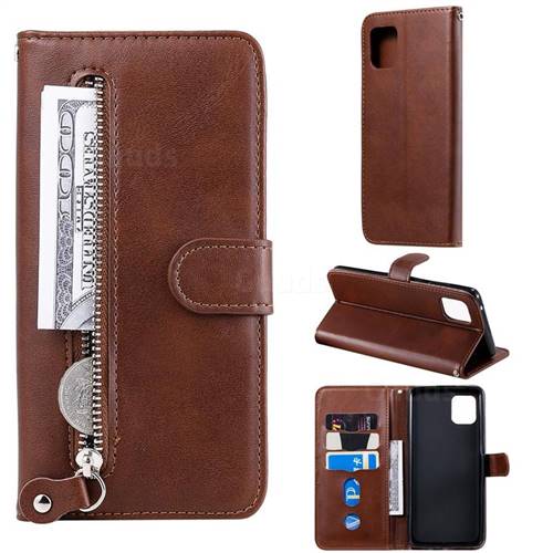 Retro Luxury Zipper Leather Phone Wallet Case for Samsung Galaxy A81 - Brown