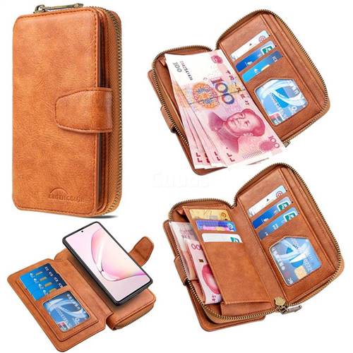 Binfen Color Retro Buckle Zipper Multifunction Leather Phone Wallet for Samsung Galaxy A81 - Brown