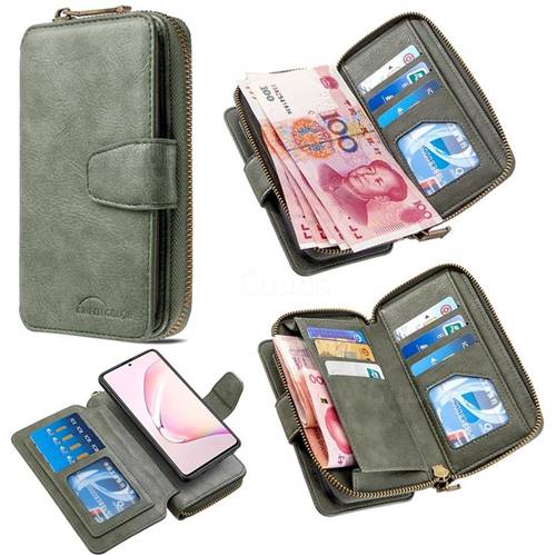 Binfen Color Retro Buckle Zipper Multifunction Leather Phone Wallet for Samsung Galaxy A81 - Celadon