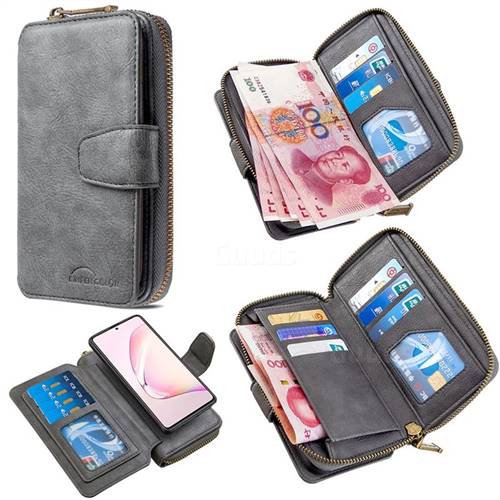 Binfen Color Retro Buckle Zipper Multifunction Leather Phone Wallet for Samsung Galaxy A81 - Gray
