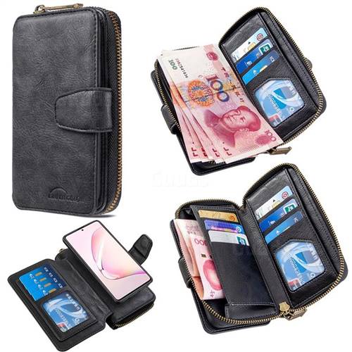 Binfen Color Retro Buckle Zipper Multifunction Leather Phone Wallet for Samsung Galaxy A81 - Black