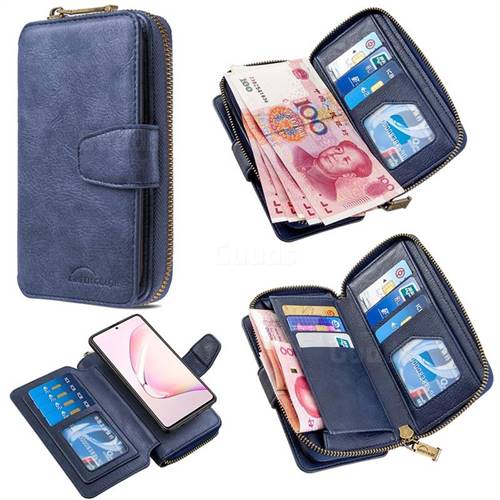 Binfen Color Retro Buckle Zipper Multifunction Leather Phone Wallet for Samsung Galaxy A81 - Blue