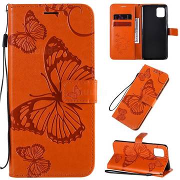Embossing 3D Butterfly Leather Wallet Case for Samsung Galaxy A81 - Orange