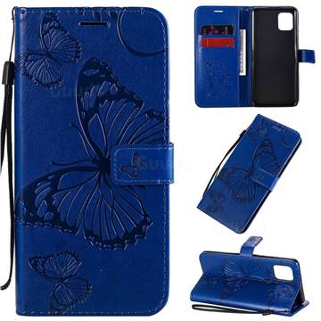 Embossing 3D Butterfly Leather Wallet Case for Samsung Galaxy A81 - Blue