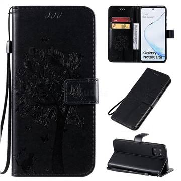 Embossing Butterfly Tree Leather Wallet Case for Samsung Galaxy A81 - Black