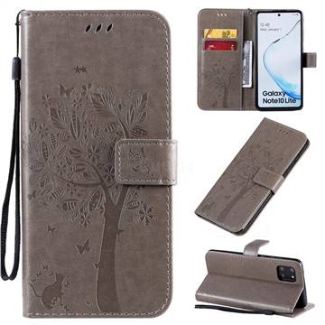Embossing Butterfly Tree Leather Wallet Case for Samsung Galaxy A81 - Grey