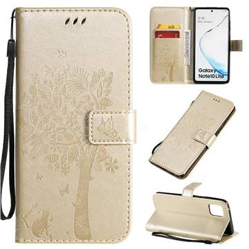 Embossing Butterfly Tree Leather Wallet Case for Samsung Galaxy A81 - Champagne