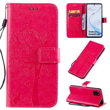Embossing Butterfly Tree Leather Wallet Case for Samsung Galaxy A81 - Rose