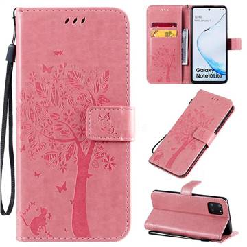 Embossing Butterfly Tree Leather Wallet Case for Samsung Galaxy A81 - Pink