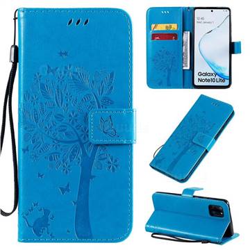 Embossing Butterfly Tree Leather Wallet Case for Samsung Galaxy A81 - Blue