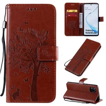 Embossing Butterfly Tree Leather Wallet Case for Samsung Galaxy A81 - Coffee