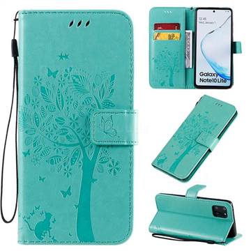 Embossing Butterfly Tree Leather Wallet Case for Samsung Galaxy A81 - Cyan