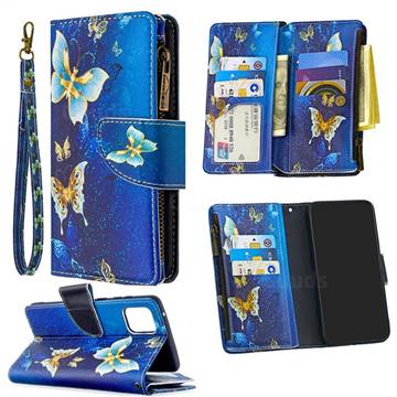 Golden Butterflies Binfen Color BF03 Retro Zipper Leather Wallet Phone Case for Samsung Galaxy A81