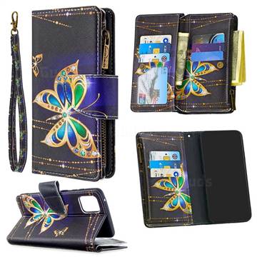 Golden Shining Butterfly Binfen Color BF03 Retro Zipper Leather Wallet Phone Case for Samsung Galaxy A81