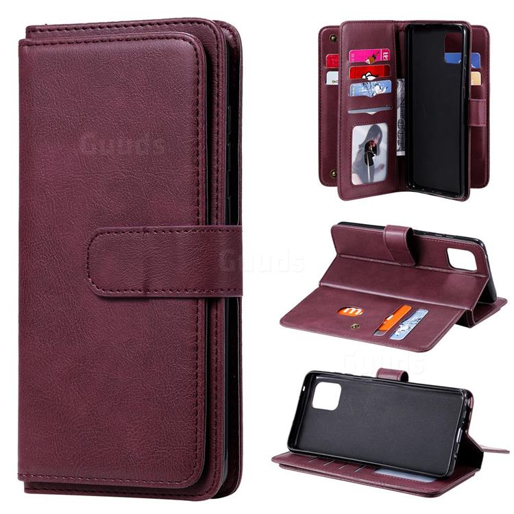 Multi-function Ten Card Slots and Photo Frame PU Leather Wallet Phone Case Cover for Samsung Galaxy A81 - Claret