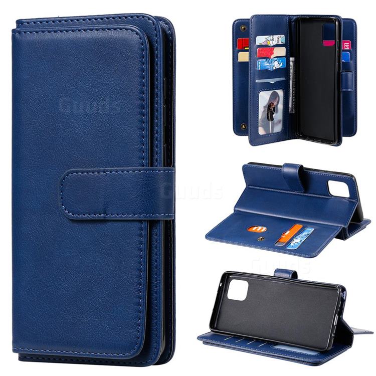 Multi-function Ten Card Slots and Photo Frame PU Leather Wallet Phone Case Cover for Samsung Galaxy A81 - Dark Blue